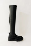 Black Faux Leather Over The Knee Thigh High Long Biker Boot