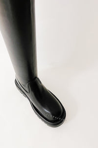 Black Faux Leather Over The Knee Thigh High Long Biker Boot