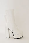 Double Platform Block Heel Ankle Boots - White