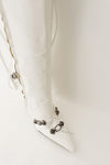 Calf High Pointed Toe Stiletto Boots With Studs And Pin Buckle Strap Details - White