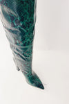 Python Effect Knee High Boots - Green