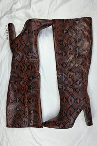 Python Effect Knee High Boots - Brown