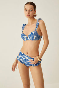 Blue Dragonfly Ruffle-Trimmed Underwire High Waisted Bikini Set