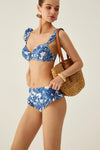 Blue Dragonfly Ruffle-Trimmed Underwire High Waisted Bikini Set