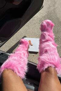 Fluffy Faux Fur Over The Knee Boot - Pink