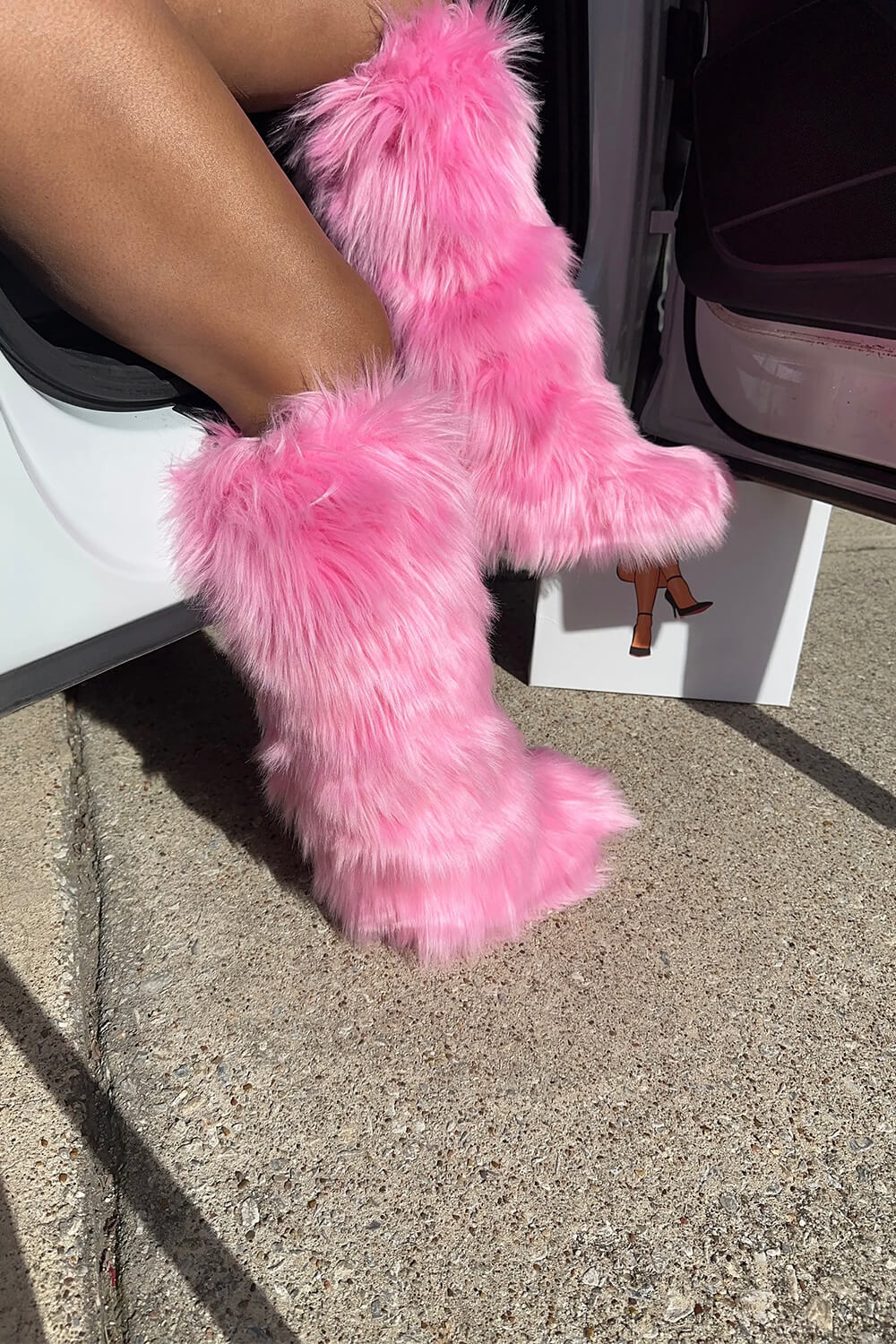 Fluffy Faux Fur Over The Knee Boot Pink FloralKini