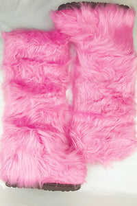 Fluffy Faux Fur Over The Knee Boot - Pink