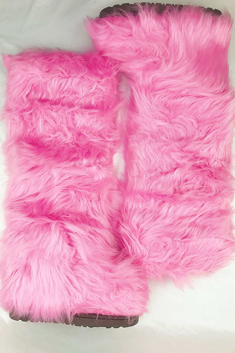 Fluffy Faux Fur Over The Knee Boot - Pink