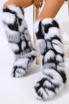 Black & White Fluffy Faux Fur Over The Knee Boot