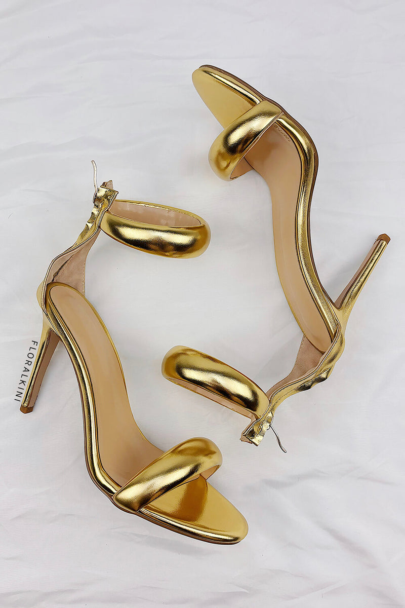 Faux Leather 'Bubble' Straps Pointed Toe Stiletto Heels - Gold