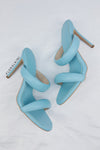 Doulbe Puffed Straps Open Toe Mule Sandals - Cyan