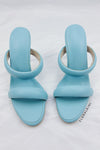 Doulbe Puffed Straps Open Toe Mule Sandals - Cyan