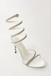 Satin Diamante Ankle Wrap Open Toe High Heel Sandals - White