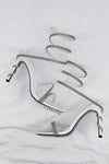 Satin Diamante Ankle Wrap Open Toe High Heel Sandals - White