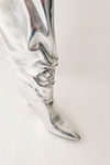 Metallic Slouchy Pointed Toe Chain-Heel Mid Boots - Silver