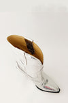 Silver Metallic Cowboy Pointed Toe Block Heeled Ankle Boots