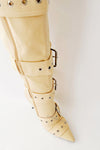 Multi Buckle Pointed Toe Thigh High Stiletto Heel Boots - Khaki