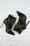 Camo Lace Up Point Ankle Stiletto Boots