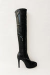 Black Faux Leather Heeled Platform Pointed Toe Over The Knee Boots