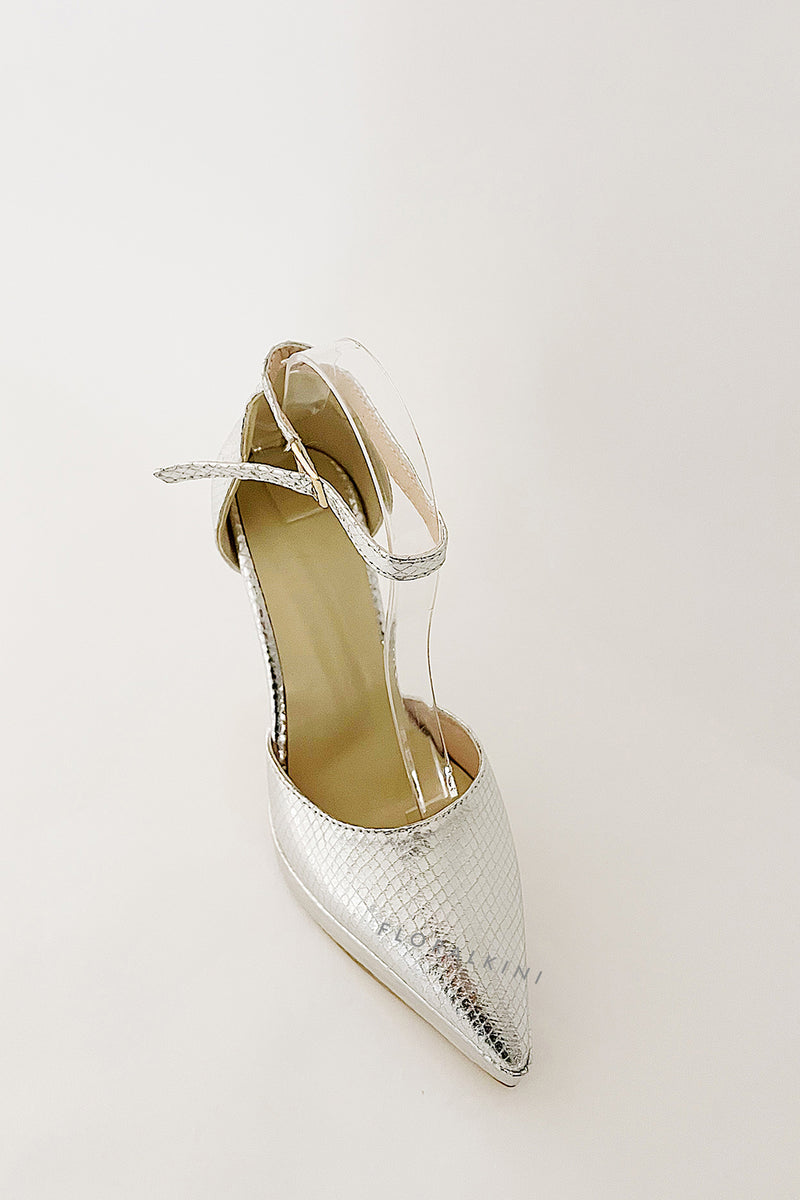 Metallic Snakeskin Stiletto Heel Platform Pump - Silver