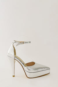 Metallic Snakeskin Stiletto Heel Platform Pump - Silver