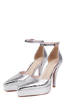 Metallic Snakeskin Stiletto Heel Platform Pump - Silver