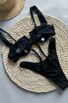 Balconette Underwire Ruched High-Cut Bikini Set - Black