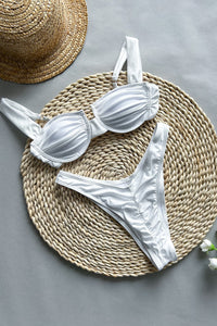 Balconette Underwire Ruched High-Cut Bikini Set - White