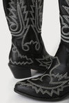 Black And White Embroidered Western Cowboy Pointed-Toe Mid-Calf Boots