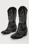 Black And White Embroidered Western Cowboy Pointed-Toe Mid-Calf Boots