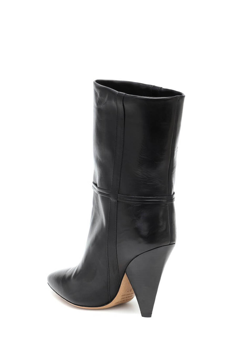 Pointed-Toe Faux Leather Mid-Rise Ankle Boots