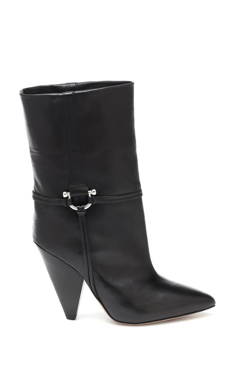 Pointed-Toe Faux Leather Mid-Rise Ankle Boots