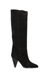 Pointed-Toe Faux Suede Cone Heel Knee High Boots