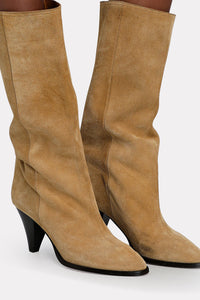 Pointed-Toe Faux Suede Cone Heel Knee High Boots