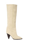 Pointed-Toe Faux Suede Cone Heel Knee High Boots