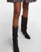 Pointed-Toe Faux Suede Cone Heel Knee High Boots