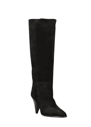 Pointed-Toe Faux Suede Cone Heel Knee High Boots