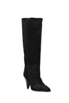 Pointed-Toe Faux Suede Cone Heel Knee High Boots