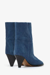 Pointed-Toe Denim Conical Heel Ankle Boots