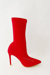 Red Pointed Sock Stiletto Heeled Boots