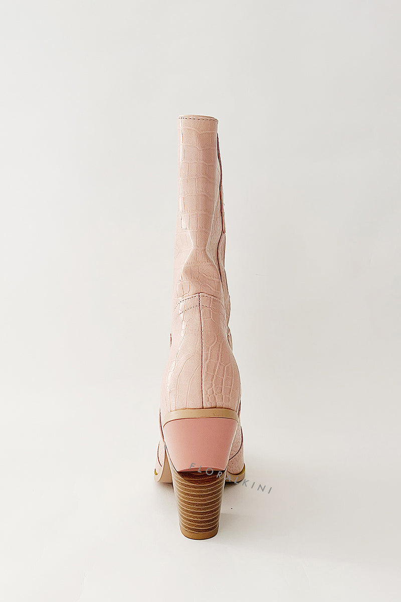 Pink Croc Cut-Out Heel Mid Western Cowboy Boots