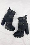 Black Zip Chunky Buckle Platform Ankle Boots