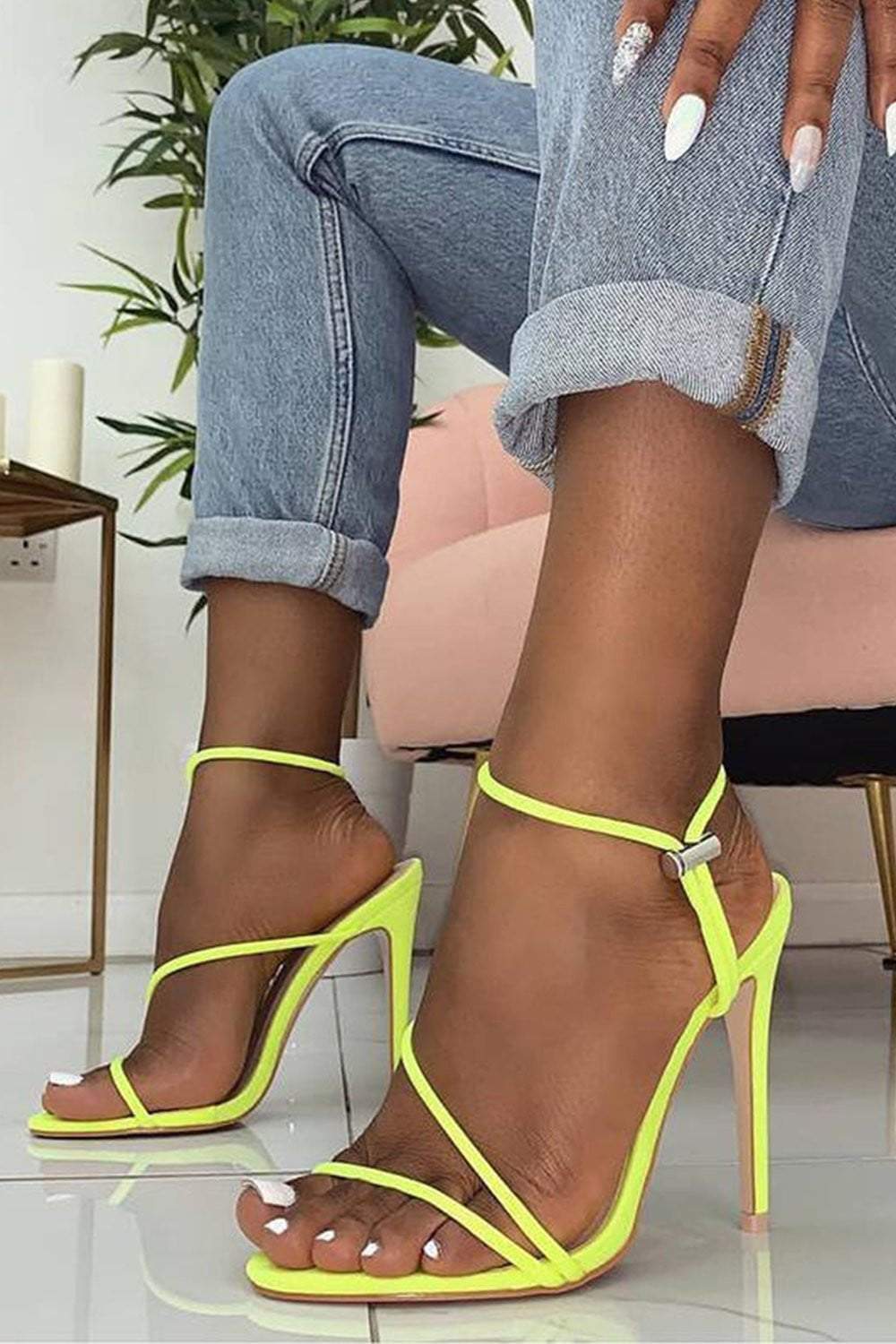 Cherry Wide Fit Bright Yellow Multi Strappy Toggle Heels