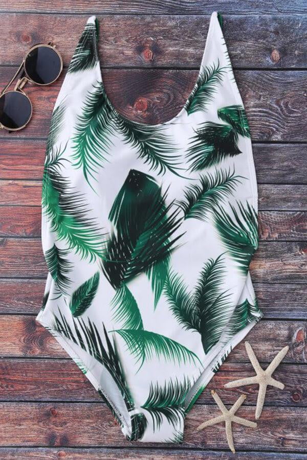 Floralkini White Leaf Print Backness Monokini - FloralKini (10375398286)