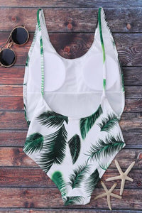 Floralkini White Leaf Print Backness Monokini - FloralKini (10375398286)