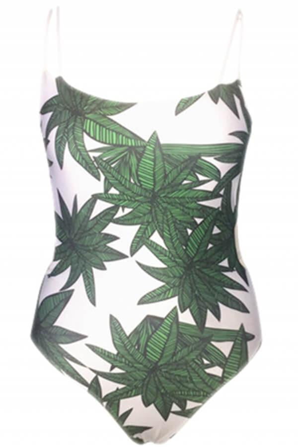 Floralkini One Piece Leaves Printed Bikini Swimwear Bathing Suit (10509485326)