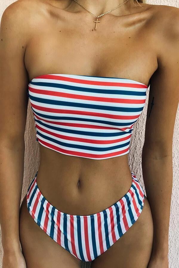 Floralkini Striped High Waisted Bikini Bottoms Floralkini 