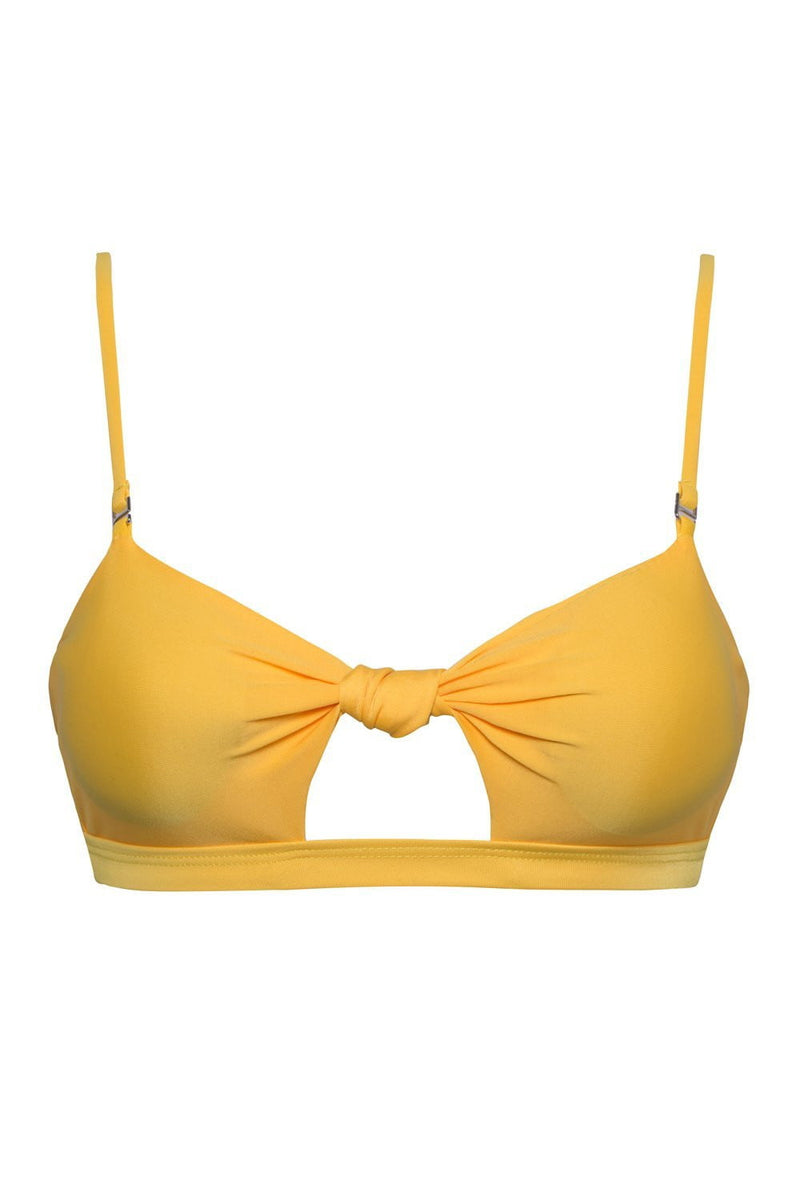 Yellow Tie Front Cut Out Bandeau Bikini Top (2109400023099)