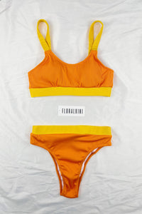 Orange Yellow Blocked Rib Sproty Bikini Top