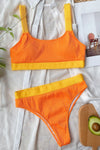 Orange Yellow Blocked Rib Sproty Bikini Top